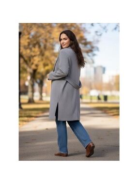 SPANX Gray Long Open-Front Wool Blend Cardigan Coat
